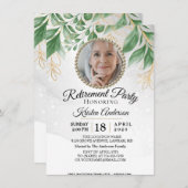 Invitation Parti De Retraite Eucalyptus Et Gold Foliage (Devant / Derrière)