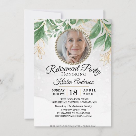 Invitation Parti De Retraite Eucalyptus Et Gold Foliage (Devant)