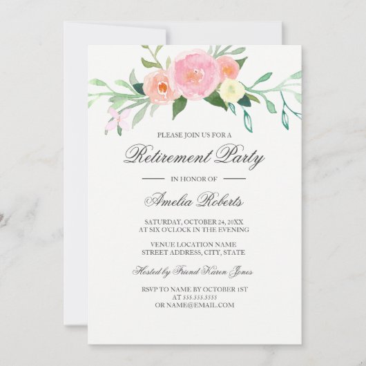 Invitation Parti de retraite Fleur sauvage aquarelle (Devant)
