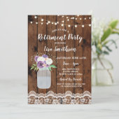 Invitation Parti de retraite Floral dentelle bois Mason Jar I (Debout devant)