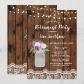 Invitation Parti de retraite Floral dentelle bois Mason Jar I (Devant / Derrière)