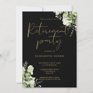 Invitation Parti de retraite Floral Noir Et Or