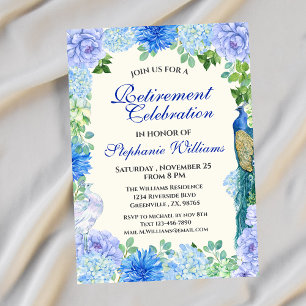 Invitation Parti de retraite florale bleu féminin
