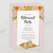 Invitation Parti de retraite florale rose orange (Devant / Derrière)