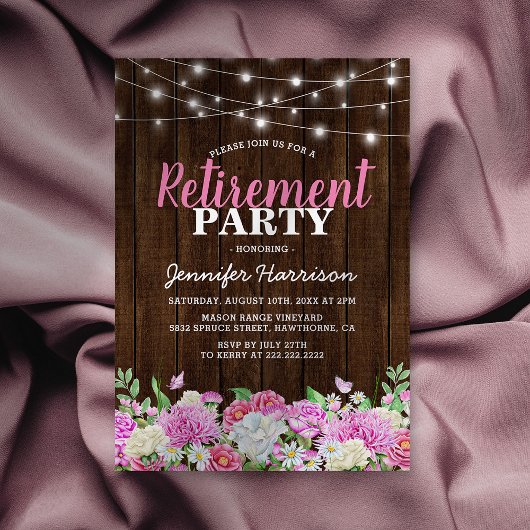 Invitation Parti de retraite florale rose rustique