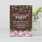 Invitation Parti de retraite florale rose rustique (Debout devant)