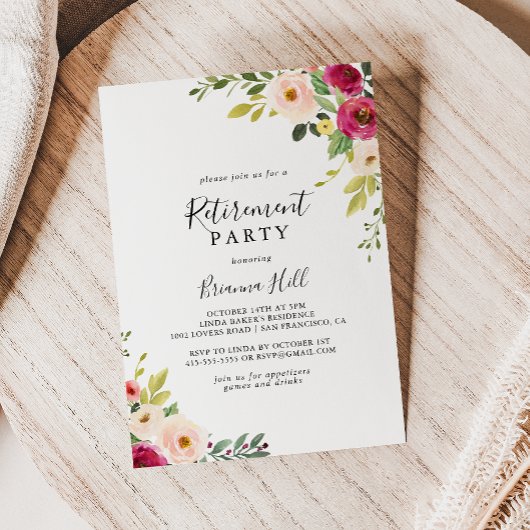 Invitation Parti de retraite florale rose verdure