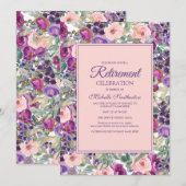 Invitation Parti de retraite florale rose vif (Devant / Derrière)