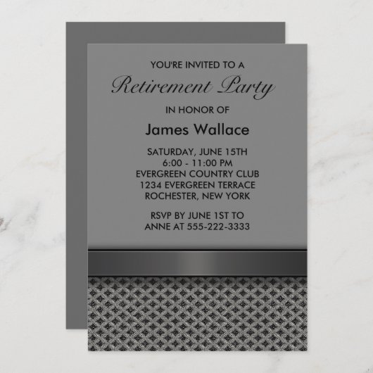 Invitation Parti de retraite gris noir (Devant / Derrière)