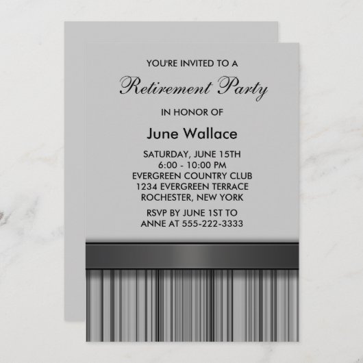 Invitation Parti de retraite gris noir (Devant / Derrière)