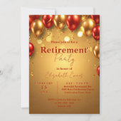 Invitation Parti de retraite Luxury Chic Gold et Red Balloons (Devant)