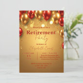 Invitation Parti de retraite Luxury Chic Gold et Red Balloons (Debout devant)