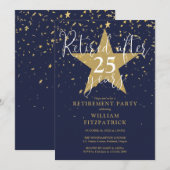 Invitation Parti de retraite Marine Blue and Gold Stars (Devant / Derrière)