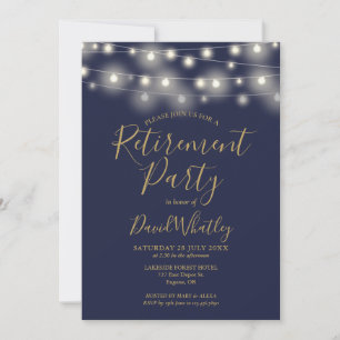 Invitation Parti de retraite Marine Blue and Gold String