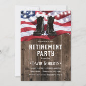 Invitation Parti de retraite militaire Rustic Wood USA Drapea (Devant)