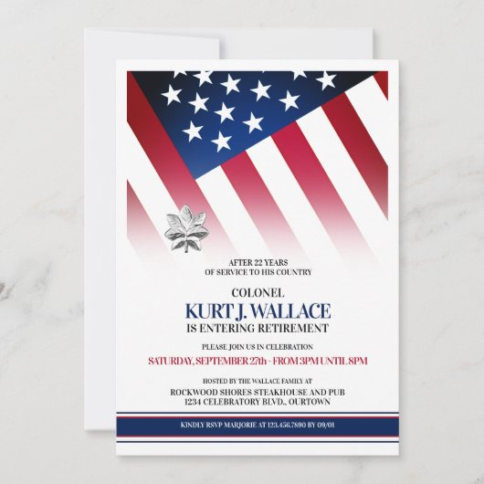 Invitation Parti de retraite militaire Silver Oak Leaf (Devant)