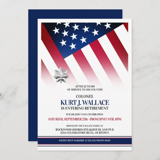 Invitation Parti de retraite militaire Silver Oak Leaf (Devant / Derrière)