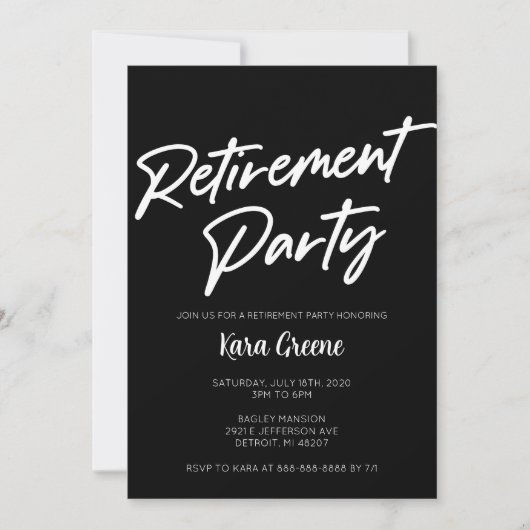 Invitation Parti de retraite minimale noir et blanc (Devant)
