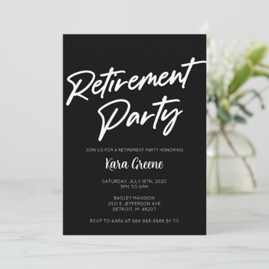 Invitation Parti de retraite minimale noir et blanc (Debout devant)