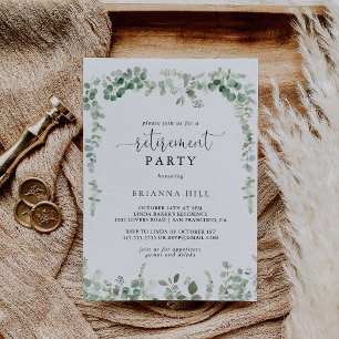 Invitation Parti de retraite minimaliste eucalyptus géométriq