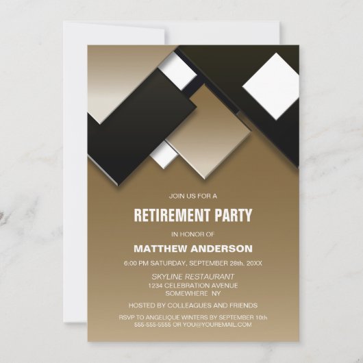 Invitation Parti de retraite moderne Black Gold (Devant)