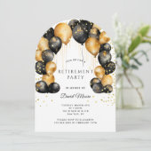 Invitation Parti de retraite moderne Noir Or Blanc (Debout devant)