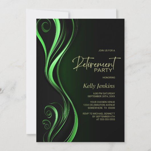 Invitation Parti de retraite moderne noir vert (Devant)