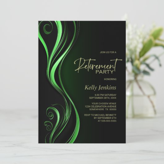 Invitation Parti de retraite moderne noir vert (Debout devant)