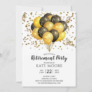 Invitation Parti de retraite moderne or noir Ballons Announ