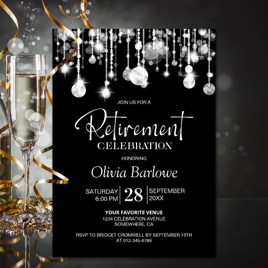 Invitation Parti de retraite noir blanc élégant