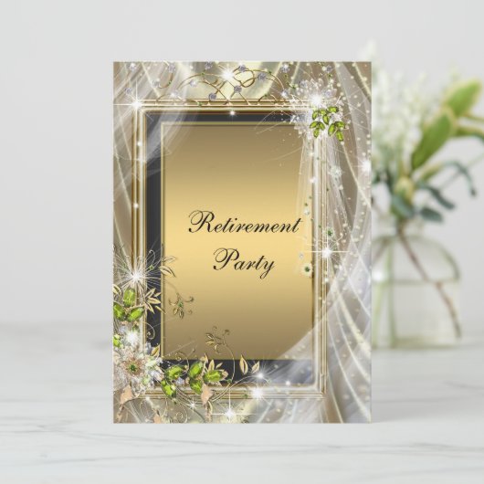 Invitation Parti de retraite noir et or (Debout devant)