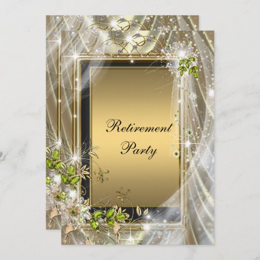 Invitation Parti de retraite noir et or (Devant / Derrière)