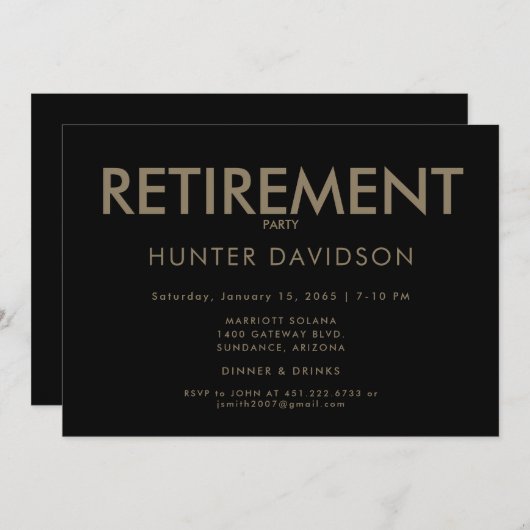 Invitation Parti de retraite Noir & Or (Devant / Derrière)