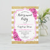 Invitation Parti de retraite - Or Blancs Roses Roses Rose (Debout devant)