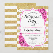 Invitation Parti de retraite - Or Blancs Roses Roses Rose (Devant / Derrière)