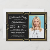 Invitation Parti de retraite photo Black Gold moderne (Devant)