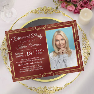 Invitation Parti de retraite photo Gold Burgundy moderne