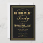 Invitation Parti de retraite photo moderne Noir et Or (Devant)