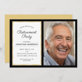Invitation Parti de retraite photo | Noir et or (Devant / Derrière)