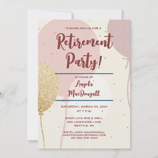 Invitation Parti de retraite rose et or (Devant)