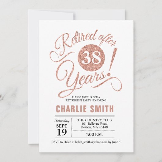 Invitation Parti de retraite - Rose Gold White (Devant)