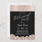 Invitation Parti de retraite Rose moderne Fleurs d'or (Devant)