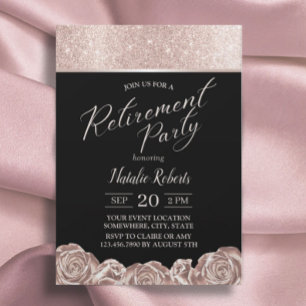 Invitation Parti de retraite Rose moderne Fleurs d'or