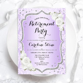 Invitation Parti de retraite - Roses blanches d'argent violet