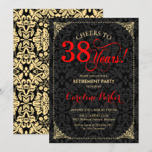 Invitation Parti de retraite - Rouge or noir Damas