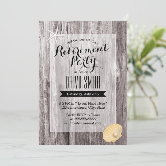 Invitation Parti de retraite Rustic Beach Driftwood (Debout devant)