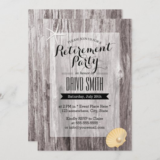 Invitation Parti de retraite Rustic Beach Driftwood (Devant / Derrière)