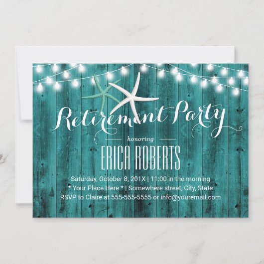 Invitation Parti de retraite Rustic Turquoise Beach Starfish (Devant)