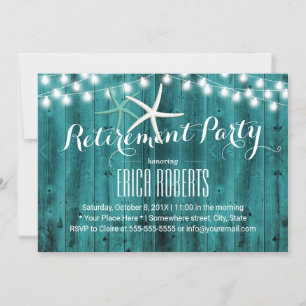 Invitation Parti de retraite Rustic Turquoise Beach Starfish