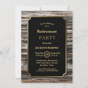 Invitation Parti de retraite Rustique Bois Gold Frontière